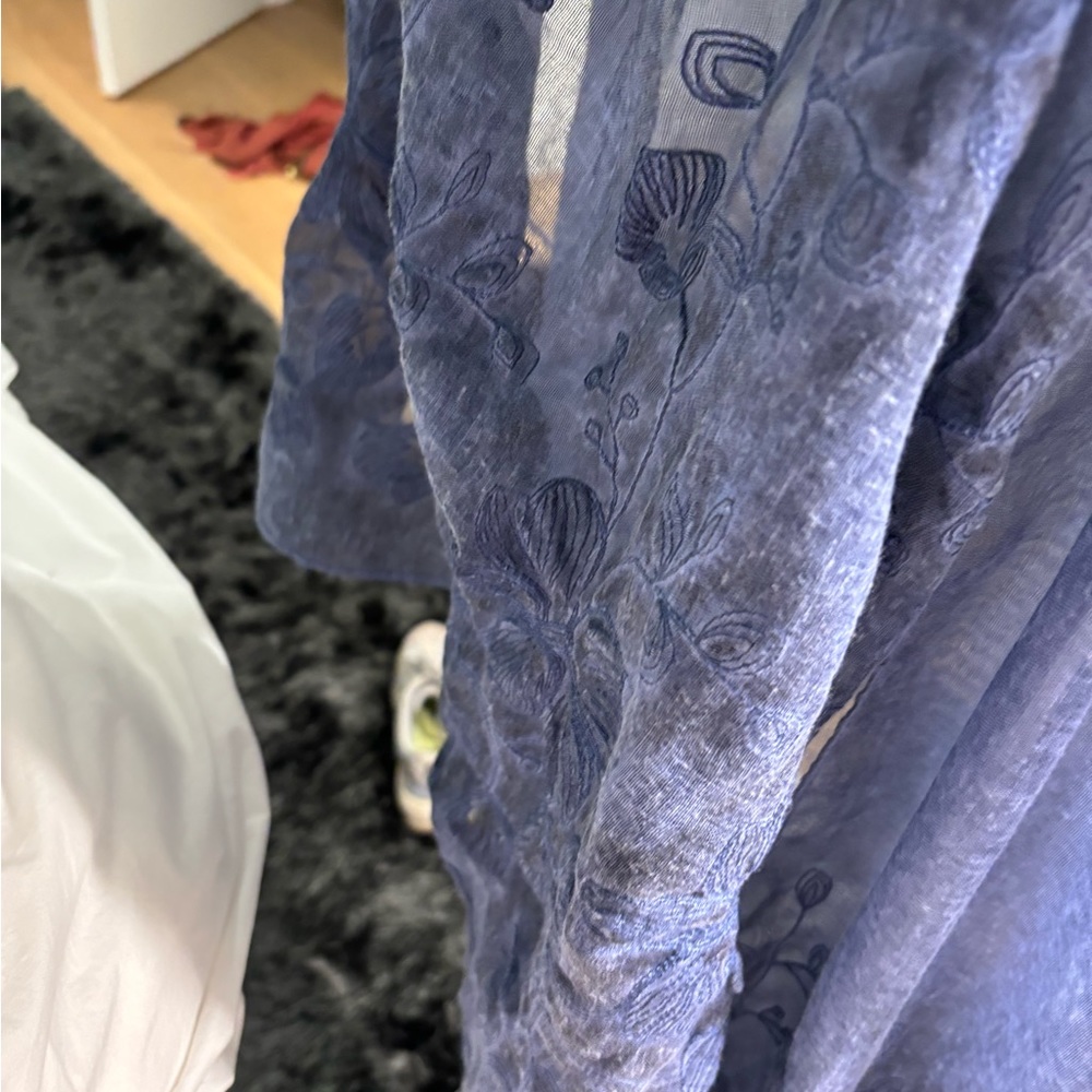 Indigo blue  scarf with embroidery floral patter at ends